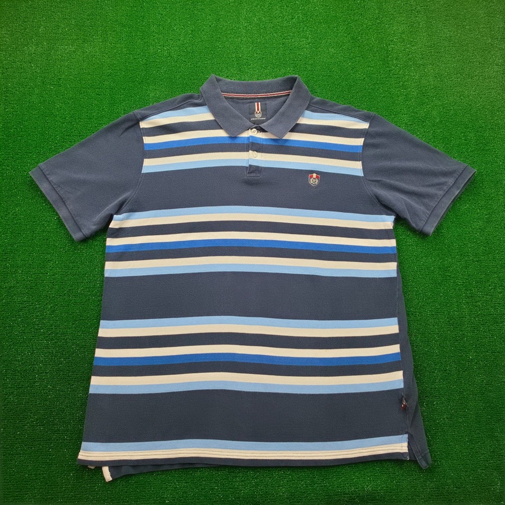 Phat Farm Polo Shirt Mens XL Navy Blue Striped Y2K Streetwear Classic Hip Hop